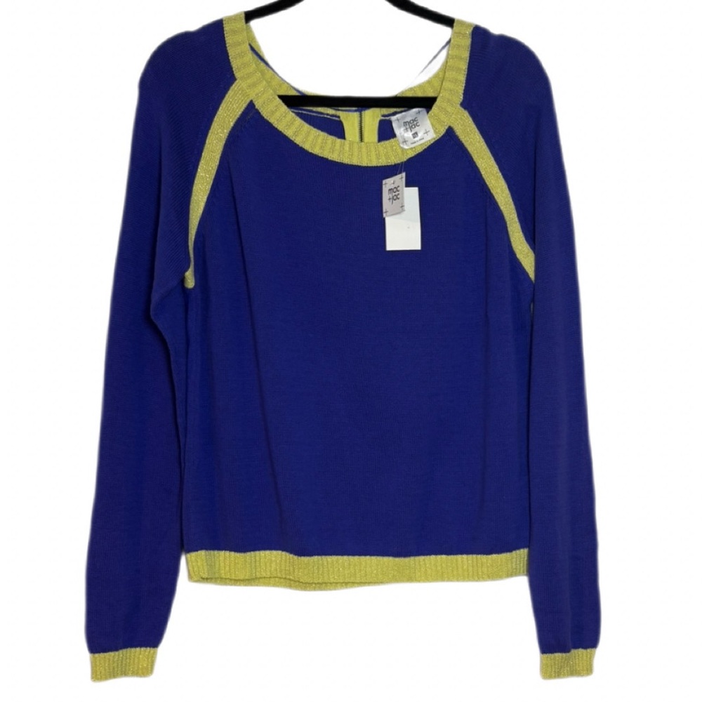 Mac+Jac Lightweight Knit Sweater Royal Blue Contrasting Trim, NWT, Size XL
